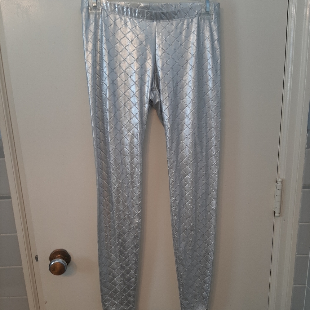 Metallic silver leggings